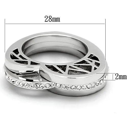 Alamode TK864 High polished no plating Stainless Steel Ring with Top Grade Crystal in Clear Rings