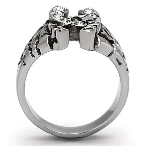 Alamode TK961 High polished no plating Stainless Steel Ring with Top Grade Crystal in Clear Rings