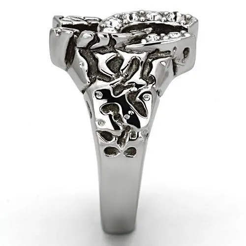 Alamode TK961 High polished no plating Stainless Steel Ring with Top Grade Crystal in Clear Rings