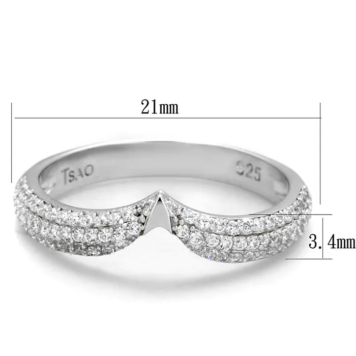 Alamode TS433 Rhodium 925 Sterling Silver Ring with AAA Grade CZ in Clear Rings