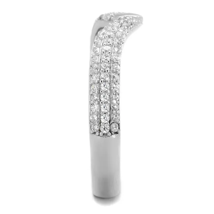 Alamode TS433 Rhodium 925 Sterling Silver Ring with AAA Grade CZ in Clear Rings
