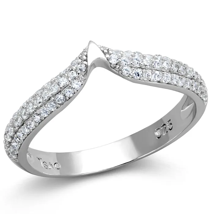 Alamode TS433 Rhodium 925 Sterling Silver Ring with AAA Grade CZ in Clear Rings