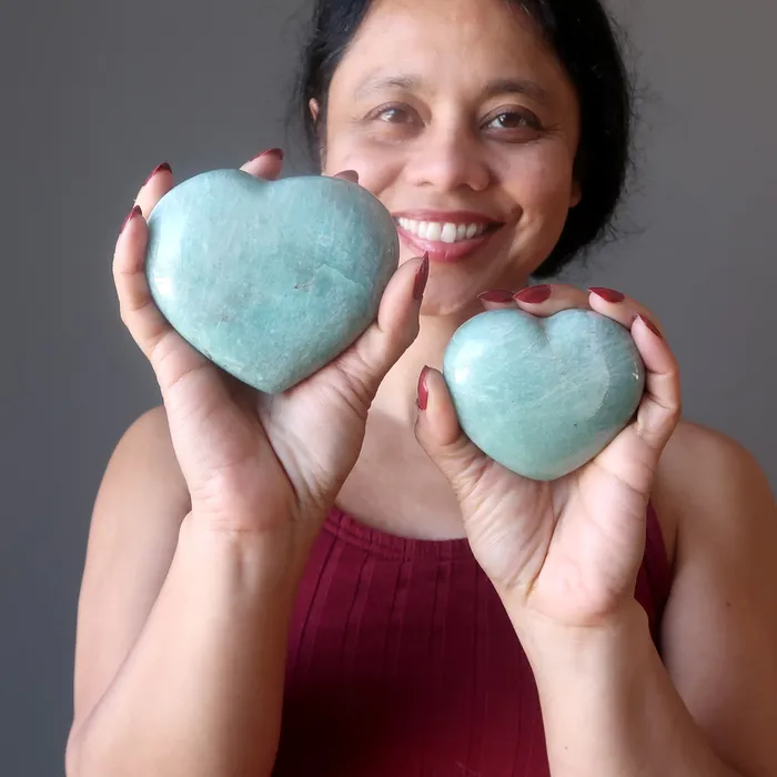 Amazonite Heart Sparkle Dance Love Green Stone Satin Crystals Necklaces