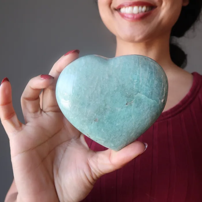 Amazonite Heart Sparkle Dance Love Green Stone Satin Crystals Necklaces