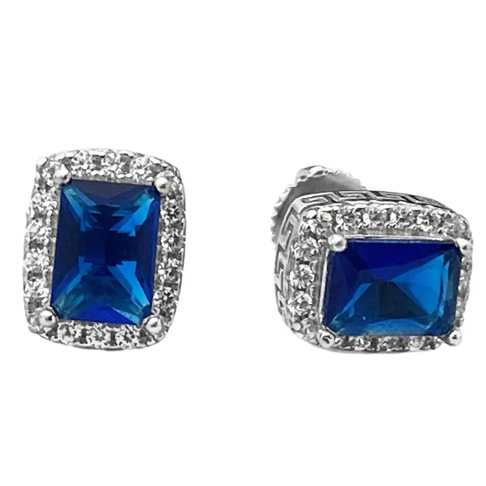 AMERICAN TIME Real 925 Sterling Silver Earrings CZ Faux Blue Sapphire Micro Pave Earrings AMERICAN TIME Real 925 Sterling Silver Earrings CZ Faux Blue Sapphire Micro Pave Earrings