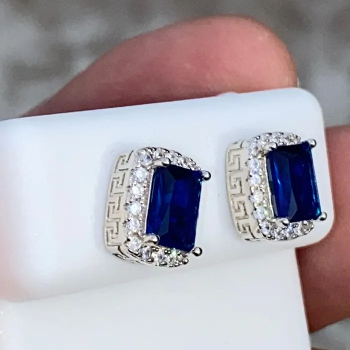 AMERICAN TIME Real 925 Sterling Silver Earrings CZ Faux Blue Sapphire Micro Pave Earrings AMERICAN TIME Real 925 Sterling Silver Earrings CZ Faux Blue Sapphire Micro Pave Earrings