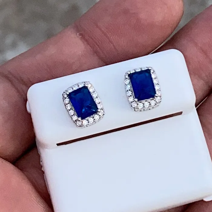 AMERICAN TIME Real 925 Sterling Silver Earrings CZ Faux Blue Sapphire Micro Pave Earrings AMERICAN TIME Real 925 Sterling Silver Earrings CZ Faux Blue Sapphire Micro Pave Earrings