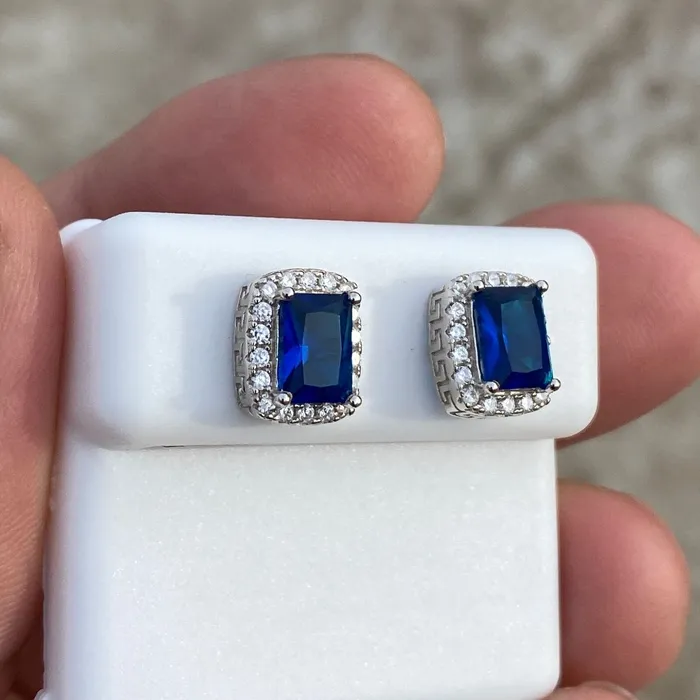 AMERICAN TIME Real 925 Sterling Silver Earrings CZ Faux Blue Sapphire Micro Pave Earrings AMERICAN TIME Real 925 Sterling Silver Earrings CZ Faux Blue Sapphire Micro Pave Earrings