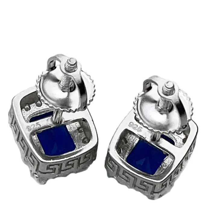 AMERICAN TIME Real 925 Sterling Silver Earrings CZ Faux Blue Sapphire Micro Pave Earrings AMERICAN TIME Real 925 Sterling Silver Earrings CZ Faux Blue Sapphire Micro Pave Earrings