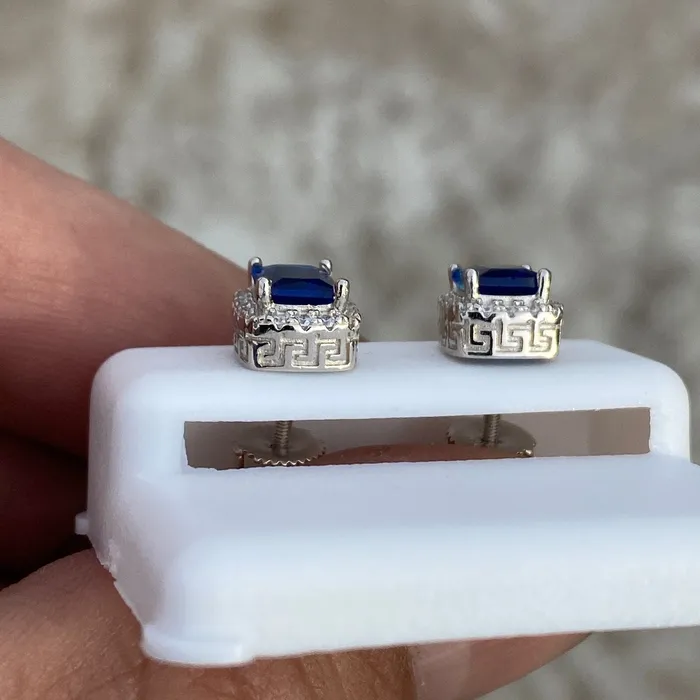 AMERICAN TIME Real 925 Sterling Silver Earrings CZ Faux Blue Sapphire Micro Pave Earrings AMERICAN TIME Real 925 Sterling Silver Earrings CZ Faux Blue Sapphire Micro Pave Earrings