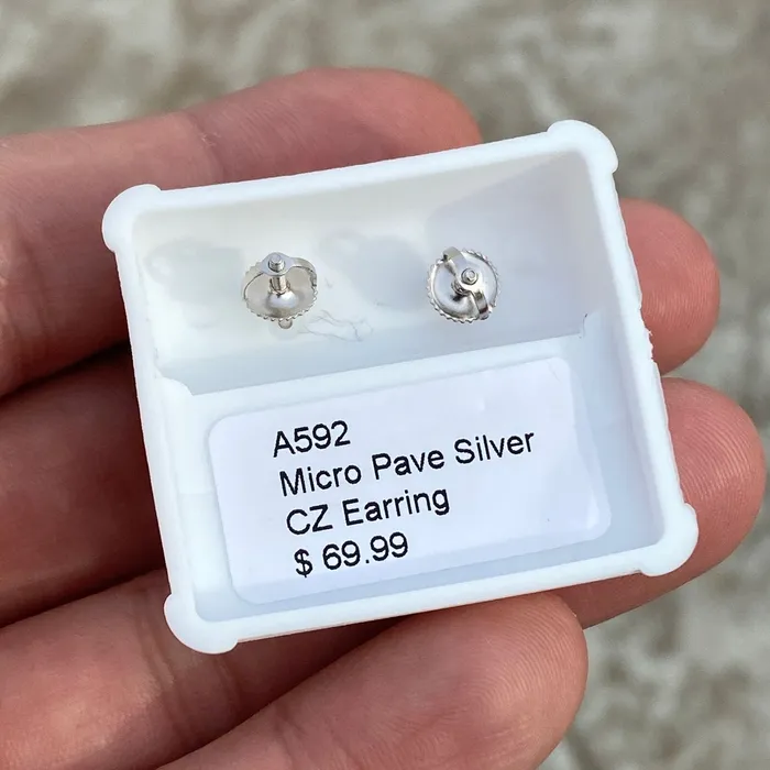 AMERICAN TIME Real 925 Sterling Silver Earrings CZ Faux Blue Sapphire Micro Pave Earrings AMERICAN TIME Real 925 Sterling Silver Earrings CZ Faux Blue Sapphire Micro Pave Earrings