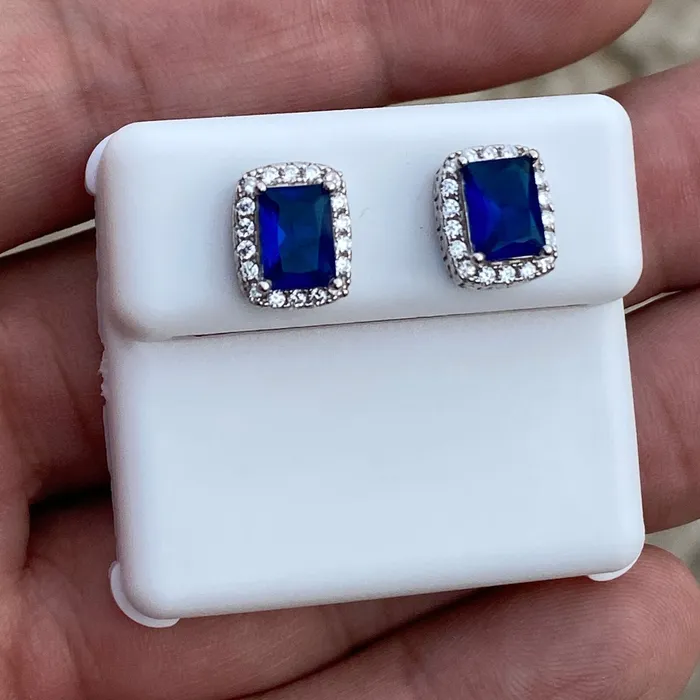 AMERICAN TIME Real 925 Sterling Silver Earrings CZ Faux Blue Sapphire Micro Pave Earrings AMERICAN TIME Real 925 Sterling Silver Earrings CZ Faux Blue Sapphire Micro Pave Earrings