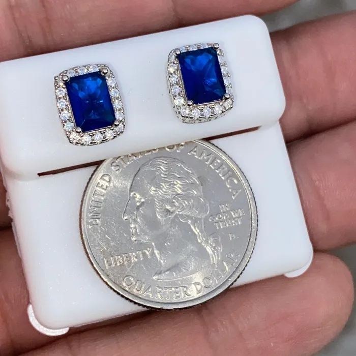 AMERICAN TIME Real 925 Sterling Silver Earrings CZ Faux Blue Sapphire Micro Pave Earrings AMERICAN TIME Real 925 Sterling Silver Earrings CZ Faux Blue Sapphire Micro Pave Earrings