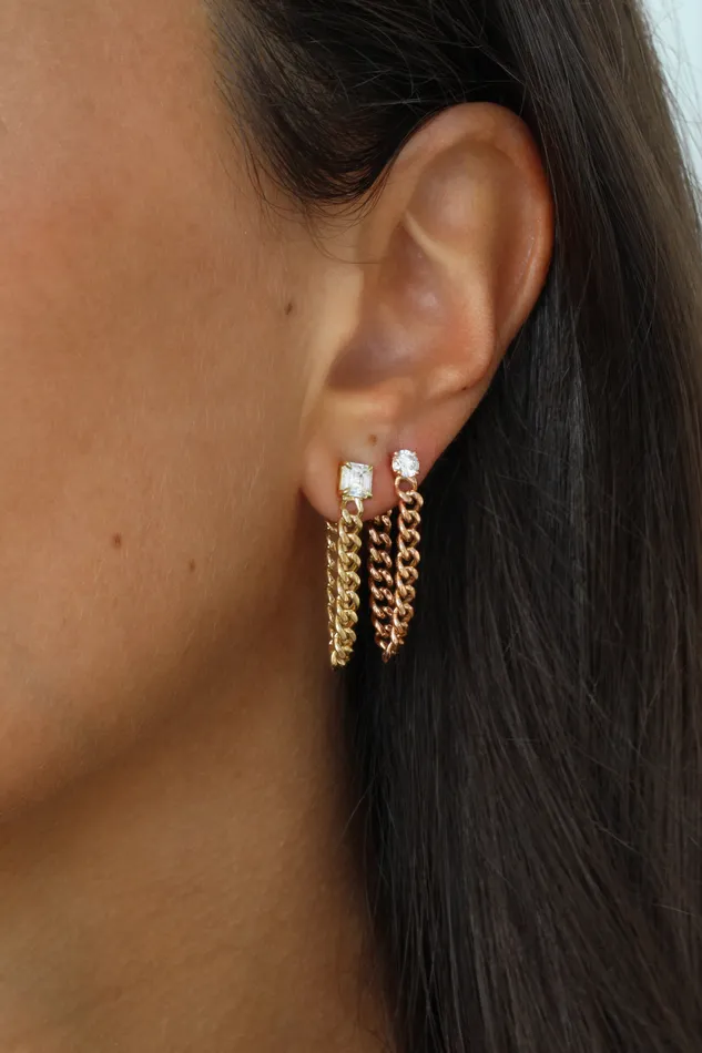 anitako Earrings ASSCHER CUT DIAMOND CUBAN LINK LOOP EARRING