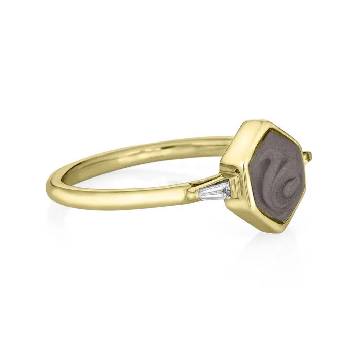 Baguette Diamond Band Cremation Ring in 14K Yellow Gold with Hexagonal Setting closebymejewelry Rings