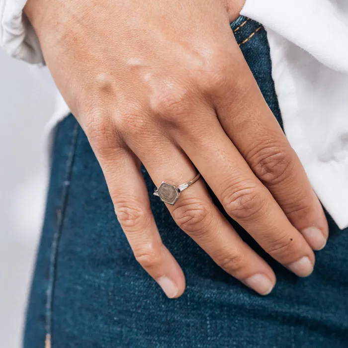 Baguette Diamond Band Cremation Ring in 14K Yellow Gold with Hexagonal Setting closebymejewelry Rings
