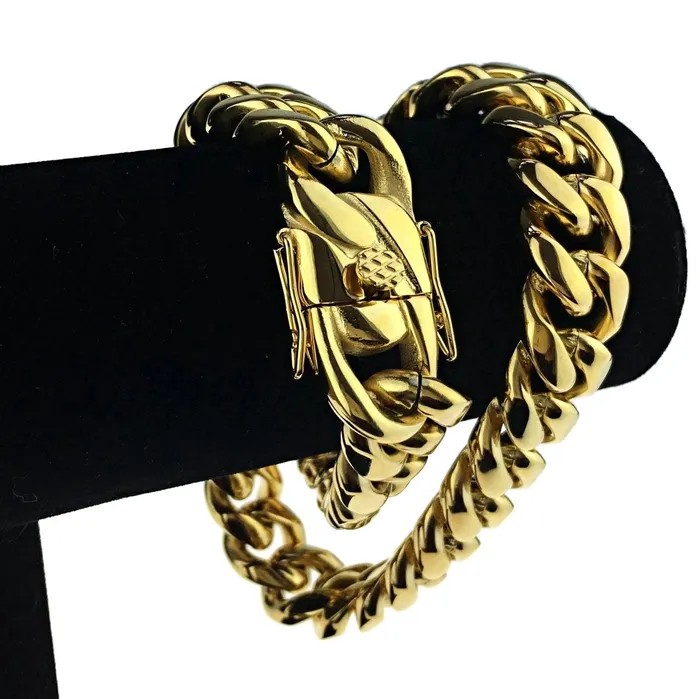 Bling Cartel Admin Necklaces 24k Gold Plated over 316L Stainless Steel 20 x 18MM Cuban Chain Necklace Bling Cartel Admin Necklaces 24k Gold Plated over 316L Stainless Steel 20 x 18MM Cuban Chain Necklace
