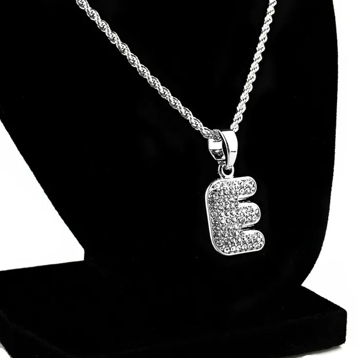 Bling Cartel Admin Necklaces Silver Tone E Letter Micro Chain Rope Necklace