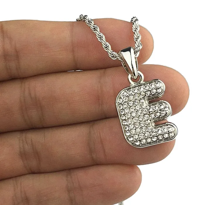 Bling Cartel Admin Necklaces Silver Tone E Letter Micro Chain Rope Necklace