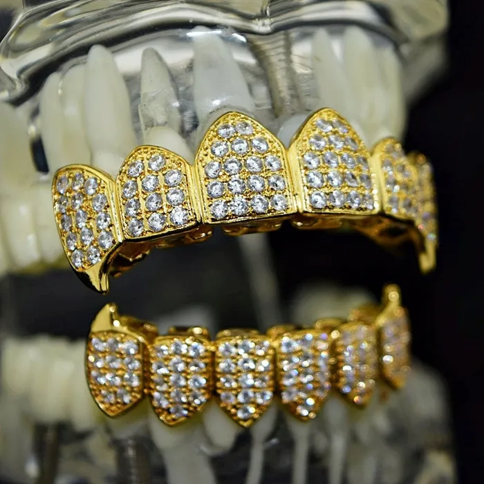 Bling Cartel Admin PreStyled Sets 18K Gold Plated Iced CZ Vampire Fangs Grillz Set
