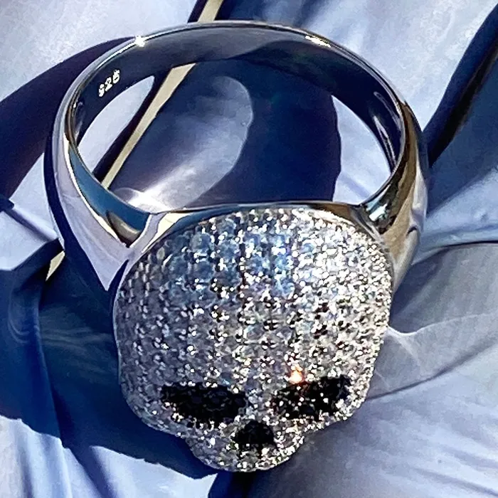 Bling Cartel Admin Rings 925 Sterling Silver Micro Pave Iced Death Skull Ring