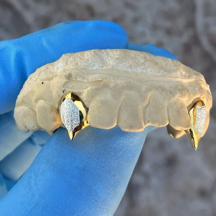 Bling Cartel Admin Rings Gold Plated over 925 Silver TwoTone Diamond Dust Custom Vampire Fangs Grillz