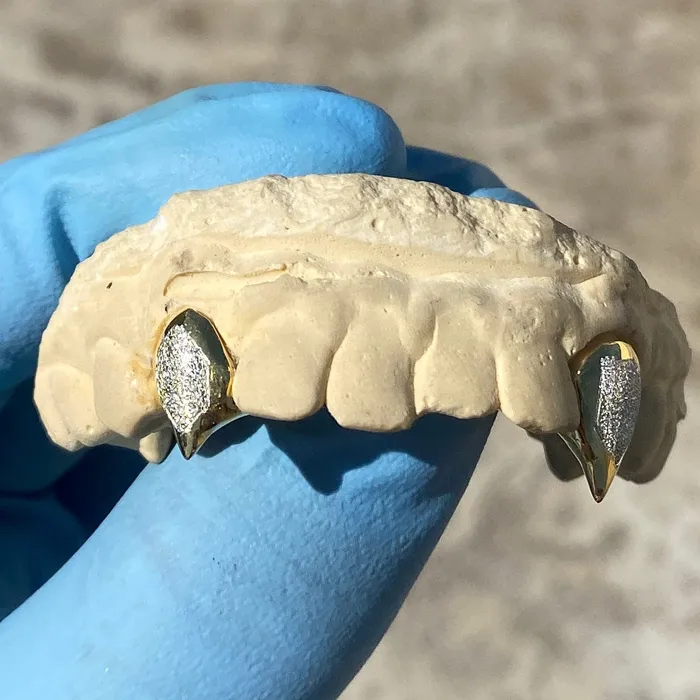 Bling Cartel Admin Rings Gold Plated over 925 Silver TwoTone Diamond Dust Custom Vampire Fangs Grillz