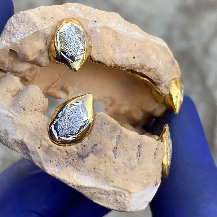 Bling Cartel Admin Rings Gold Plated over 925 Silver TwoTone Diamond Dust Custom Vampire Fangs Grillz