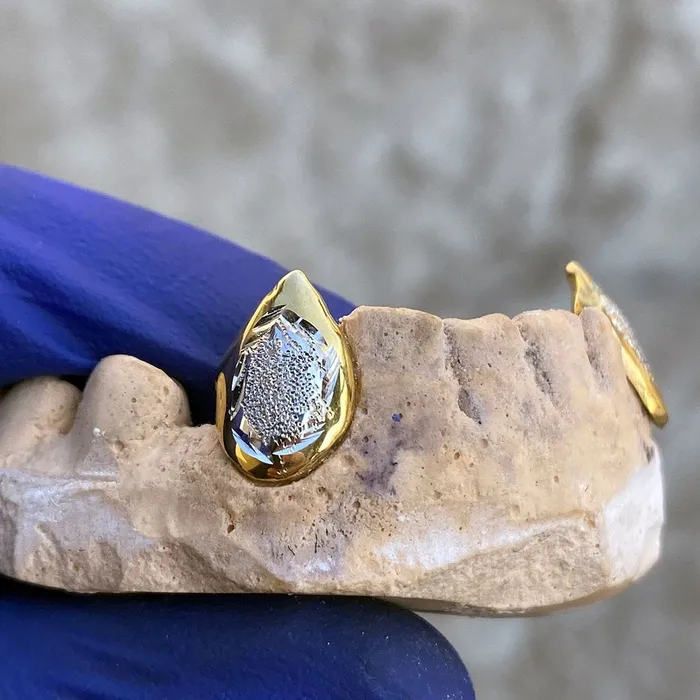 Bling Cartel Admin Rings Gold Plated over 925 Silver TwoTone Diamond Dust Custom Vampire Fangs Grillz