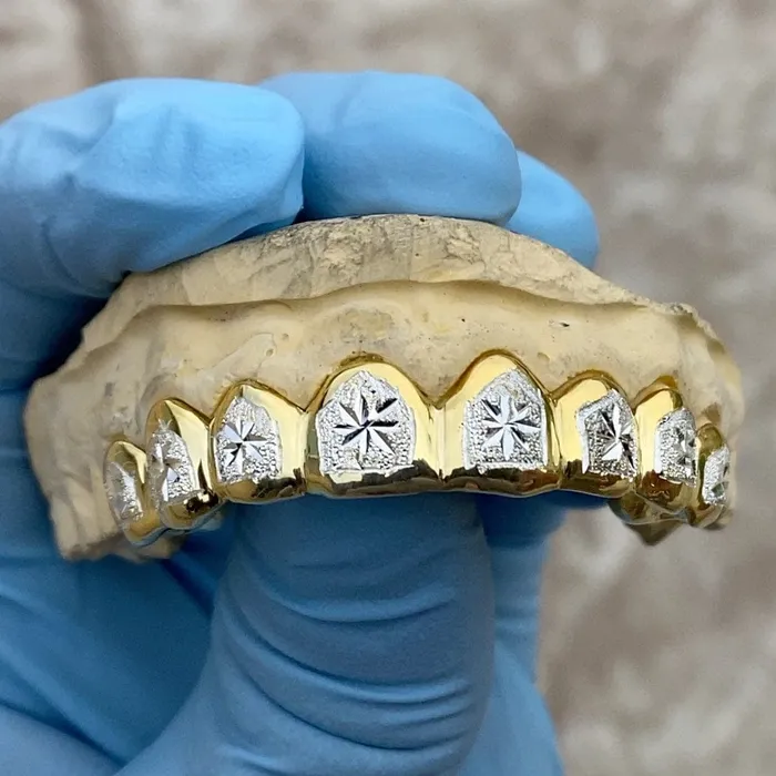 Bling Cartel Admin Rings Gold Plated over 925 Silver TwoTone Diamond Dust Starburst Custom Grillz