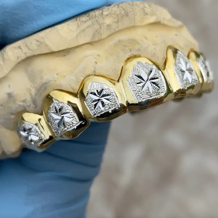 Bling Cartel Admin Rings Gold Plated over 925 Silver TwoTone Diamond Dust Starburst Custom Grillz