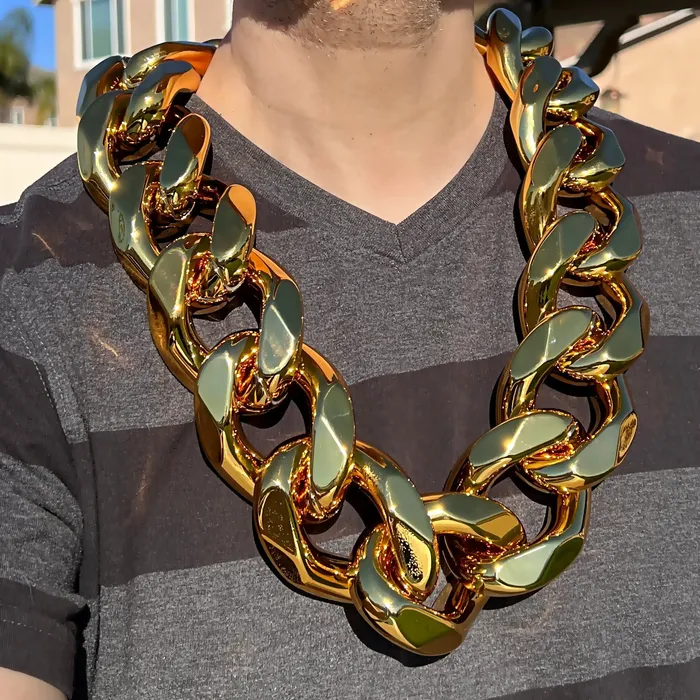 Bling Cartel Necklaces Huge Hip Hop Chain Cuban Link Chunky Plastic Necklace GoldTone 62MM Bling Cartel Necklaces Huge Hip Hop Chain Cuban Link Chunky Plastic Necklace GoldTone 62MM