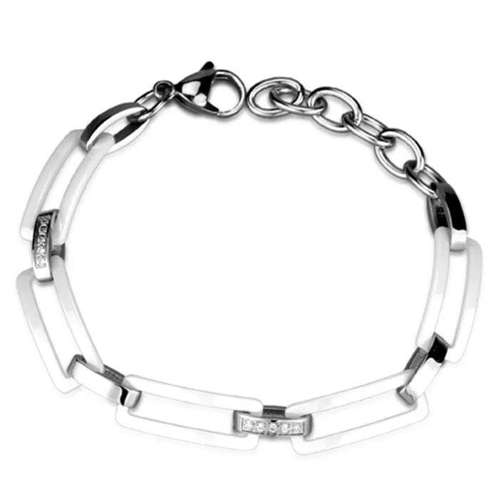 Bracelets 3W1016 High polished no plating Stainless Steel Bracelet with Ceramic in White Alamode Bracelets 3W1016 High polished no plating Stainless Steel Bracelet with Ceramic in White Alamode
