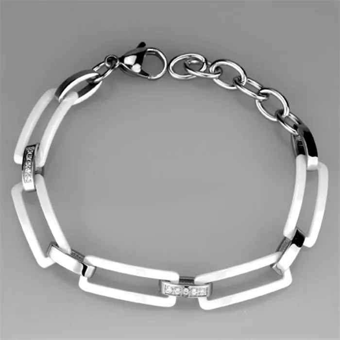 Bracelets 3W1016 High polished no plating Stainless Steel Bracelet with Ceramic in White Alamode