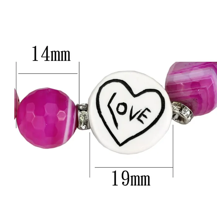 Bracelets Alamode LO3789 Antique Silver Brass Bracelet with Synthetic Onyx in Fuchsia