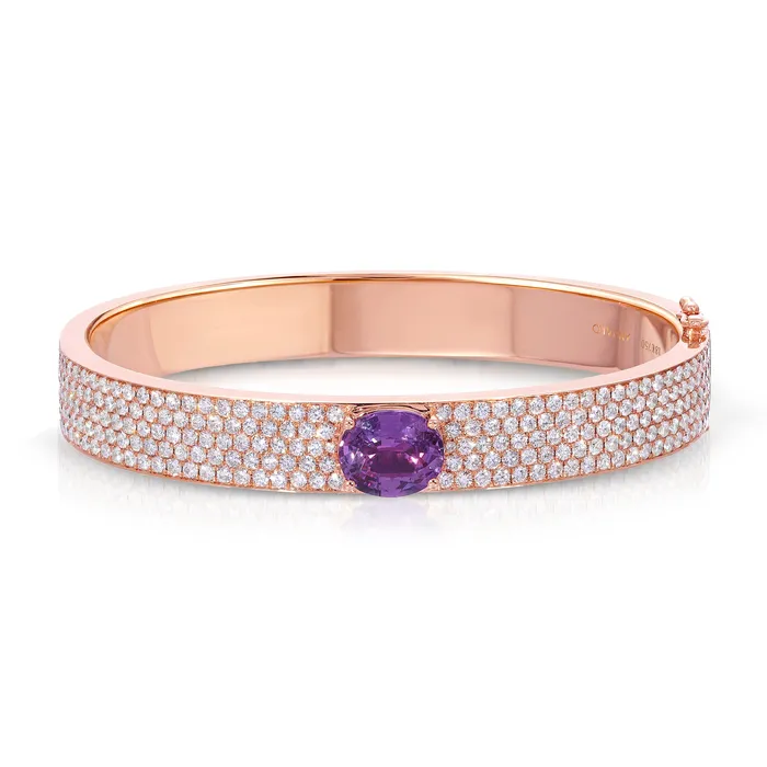 Bracelets anitako PAV DIAMOND OVAL BRACELET WITH CUSHION CUT PINK SAPPHIRE CENTER Bracelets anitako PAV DIAMOND OVAL BRACELET WITH CUSHION CUT PINK SAPPHIRE CENTER