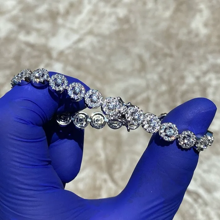 Bracelets Bling Cartel Admin Solid 925 Sterling Silver Iced Flower Cluster Bracelet 75 Inch