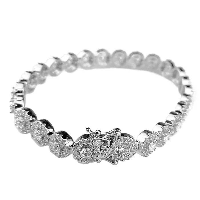 Bracelets Bling Cartel Admin Solid 925 Sterling Silver Iced Flower Cluster Bracelet 75 Inch
