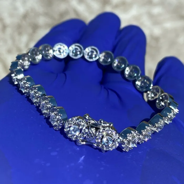 Bracelets Bling Cartel Admin Solid 925 Sterling Silver Iced Flower Cluster Bracelet 75 Inch