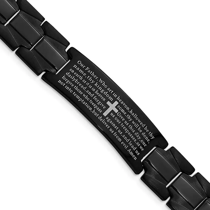Bracelets Chisel Stainless Steel Brushed Polished Black IP Lords Prayer 85in Bracelet Bracelets Chisel Stainless Steel Brushed Polished Black IP Lords Prayer 85in Bracelet