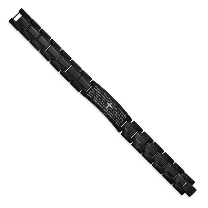 Bracelets Chisel Stainless Steel Brushed Polished Black IP Lords Prayer 85in Bracelet Bracelets Chisel Stainless Steel Brushed Polished Black IP Lords Prayer 85in Bracelet