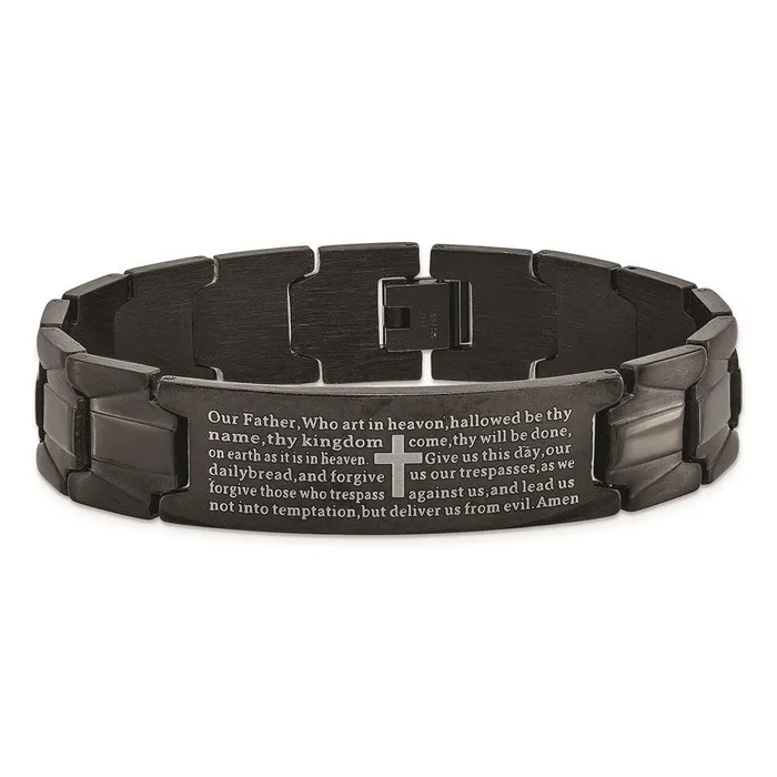 Bracelets Chisel Stainless Steel Brushed Polished Black IP Lords Prayer 85in Bracelet Bracelets Chisel Stainless Steel Brushed Polished Black IP Lords Prayer 85in Bracelet