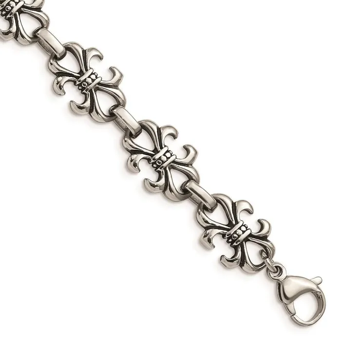 Bracelets Chisel Stainless Steel Polished and Antiqued Fleur de Lis Bracelet Bracelets Chisel Stainless Steel Polished and Antiqued Fleur de Lis Bracelet