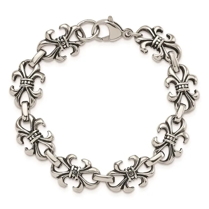 Bracelets Chisel Stainless Steel Polished and Antiqued Fleur de Lis Bracelet Bracelets Chisel Stainless Steel Polished and Antiqued Fleur de Lis Bracelet