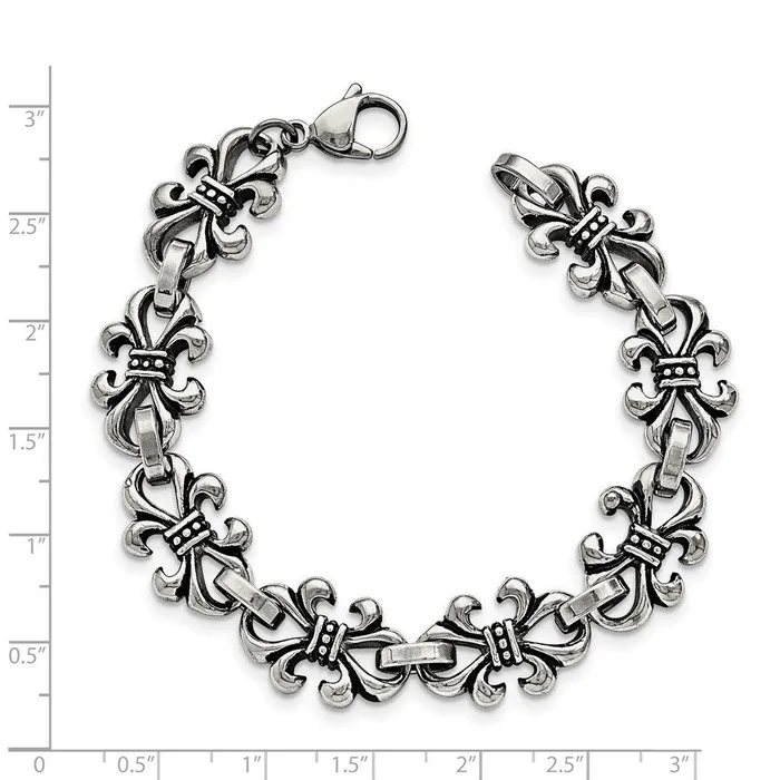 Bracelets Chisel Stainless Steel Polished and Antiqued Fleur de Lis Bracelet Bracelets Chisel Stainless Steel Polished and Antiqued Fleur de Lis Bracelet