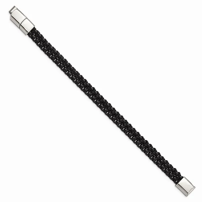 Bracelets Chisel Stainless Steel Polished Black IP wBlack Cotton w5in ext 85in Bracelet Bracelets Chisel Stainless Steel Polished Black IP wBlack Cotton w5in ext 85in Bracelet