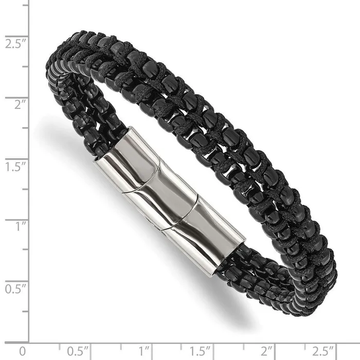 Bracelets Chisel Stainless Steel Polished Black IP wBlack Cotton w5in ext 85in Bracelet Bracelets Chisel Stainless Steel Polished Black IP wBlack Cotton w5in ext 85in Bracelet