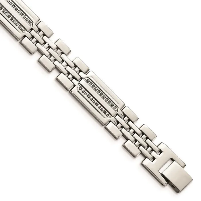 Bracelets Chisel Stainless Steel Polished wDiamonds Fancy 875in Bracelet