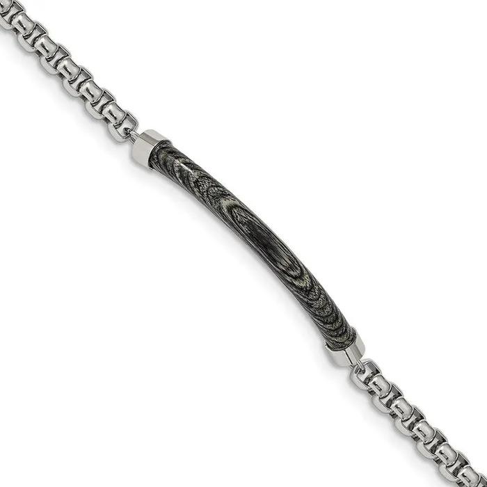 Bracelets Chisel Stainless Steel Polished with Gray Wood 875in Bracelet