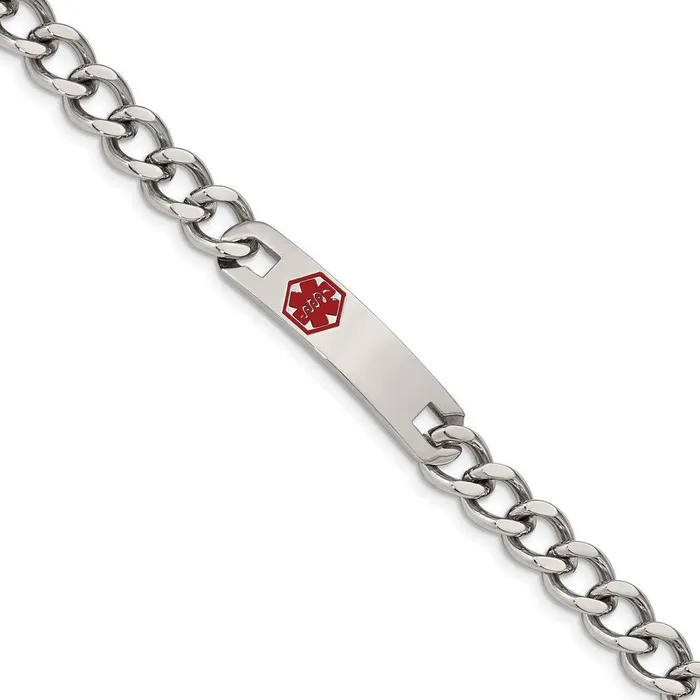 Bracelets Chisel Stainless Steel Polished with Red Enamel 95in Medical ID Bracelet Bracelets Chisel Stainless Steel Polished with Red Enamel 95in Medical ID Bracelet